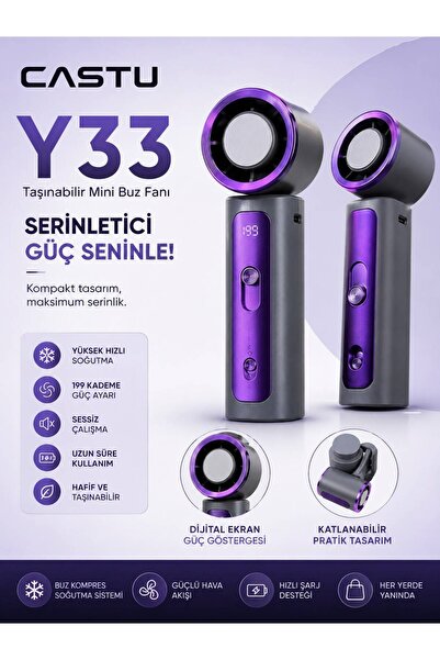 CASTU Şarjlı El Vantilatörü Dijital Göstergeli 199 Kademeli Turbo Mini Fan Y41