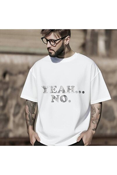 Astogria13 تي شيرت رجالي كبير الحجم باللون الأسود مع طباعة بيضاء "YEAH...NO."...