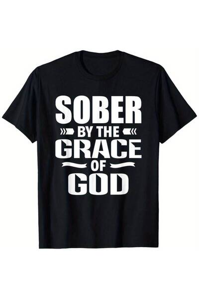 01THEONE Christian "Sober by The Grace of God" T-Shirt - Sobriety Faith-Based...