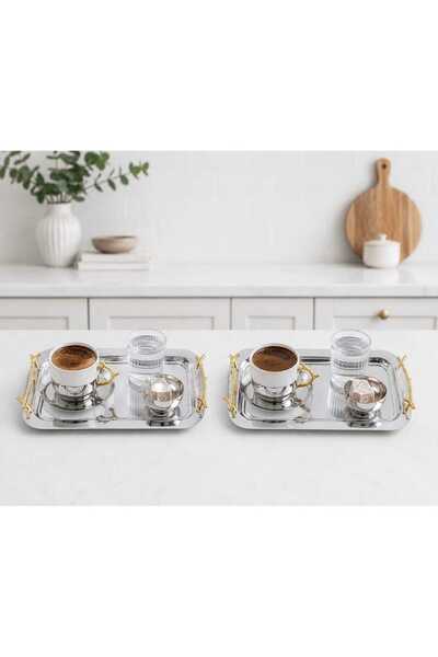 SUNVERA ÇELİK 2'li Paslanmaz Çelik Dikdörtgen Servis Tepsisi 17x32 cm Gold Lü...