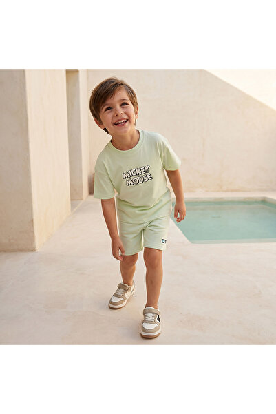 Disney Crew Neck Short Sleeve T-shirt and Shorts Set with Mickey Mouse Print