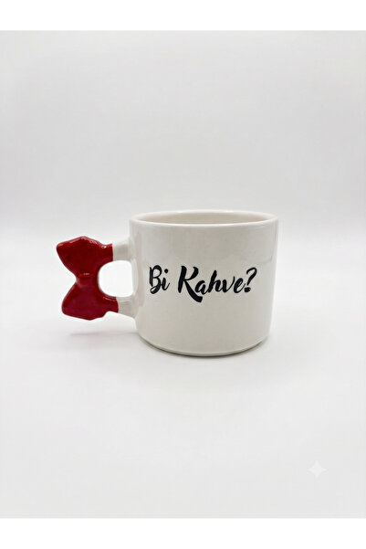 PALTO TASARIM Bi Kahve? Handmade Cream Glossy Ribbon Handle Mug - Handcrafted...