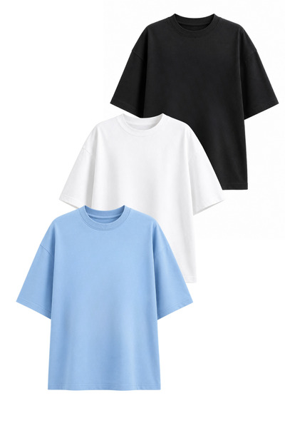 DI LORIA Women's Oversize Lycra Crew Neck T-Shirt Set of 3 (95% Cotton) (Whit...