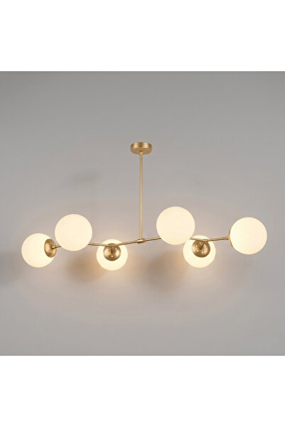 Sarden Aydınlatma DESTIE HORIZONTAL 6'LI SARKIT Gold Modern Avize Beyaz Glop ...