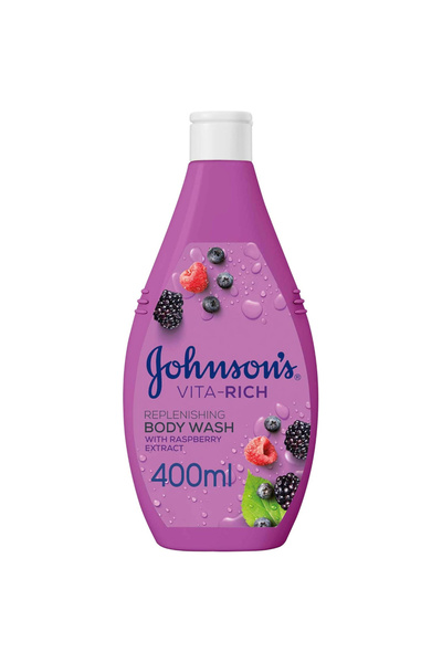 Johnson's Gel de duș reparator cu extract de zmeură și glicerină vegetală VIT...
