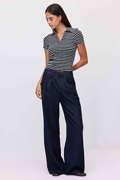 PAULMARK Women's Pleated Wide Leg Jeans