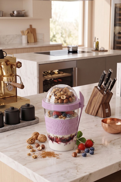 NESS HOME Take'n Go Hazır Kapaklı Kaşıklı Yoğurt Yulaf Müsli Saklama Kabı Taş...