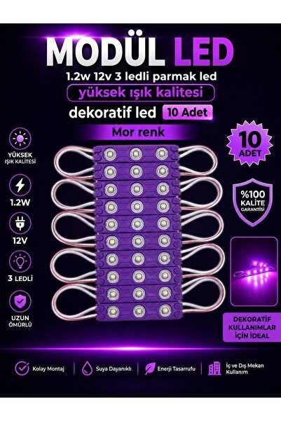 KUZEY AKSESUAR Modül led 12v 1.2w Mor Led Dekoratif ışık - 10 Adet