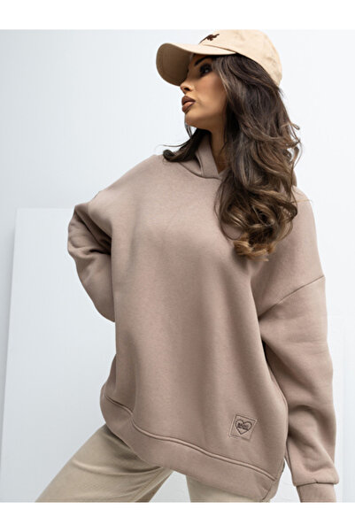 rue parıs Women's Sweatshirt, RUE PARIS, Cotton, Long Sleeve, Dark Beige, mod...