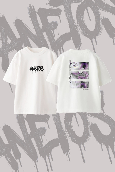 Anetos Ariana Grande_5 Design Back Printed Cotton White Oversize T-Shirt