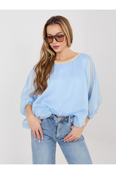 Italy Moda Γυναικεία Μπλούζα, ITALY MODA, Λυοσέλ, Μανίκι 3/4, Γαλάζιο, μοντέλ...