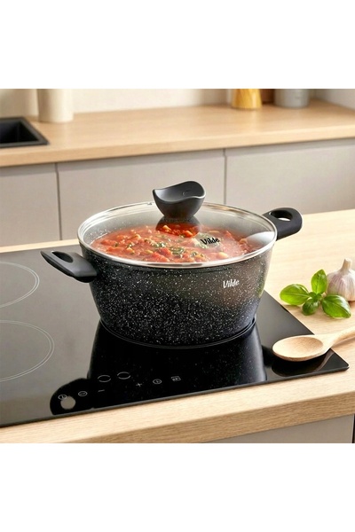 Vilde Oală din granit cu capac pentru gătit și fierbere lentă, 24 cm, 3.6L