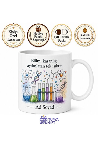 Tupya Gift Deney Tüpü Temalı Bilim Kupası Baskılı Kupa Bardak Bilim İnsanı He...
