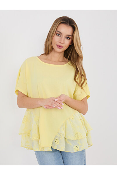 Italy Moda Bluza Dama, ITALY MODA, Bumbac, Maneca scurta, Galben deschis, mod...
