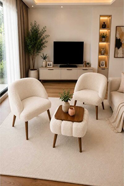DEKOZUM LUNA SOFT Well soft Peluş Kumaş İkili Berjer Seti Salon Balkon Koltuk...