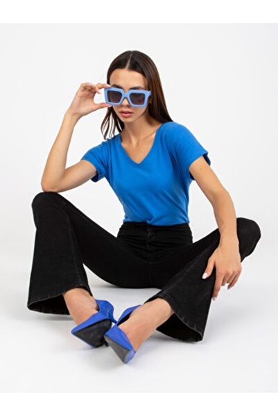 Basic Feel Good Tricou Dama Mini, Decolteu in V, BASIC FEEL GOOD, Albastru Ca...