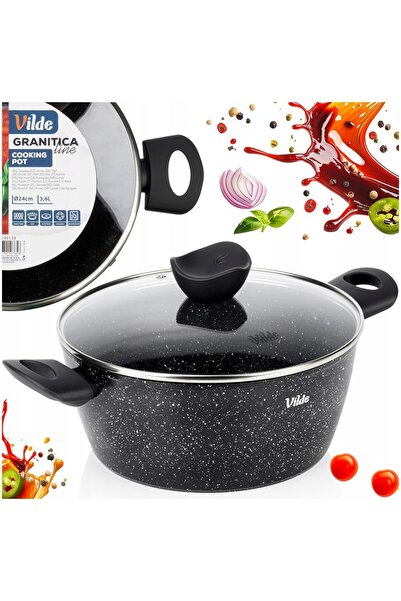 Vilde Oală de granit cu capac pentru gătit la foc mic, 24 cm, 3,6L