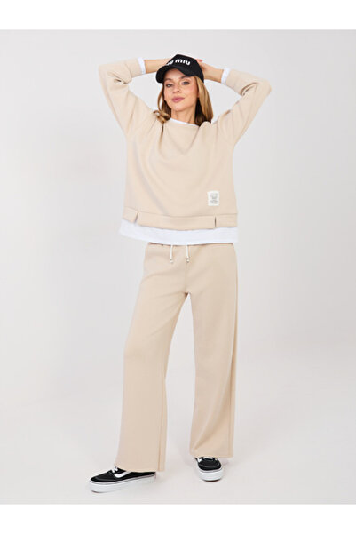 rue parıs Women's Sweatshirt, RUE PARIS, Polyester, Long Sleeve, Beige, model...
