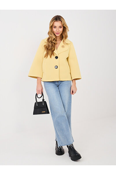 Italy Moda Jacheta Dama, ITALY MODA, Poliester, Maneca 3/4, Galben deschis, m...