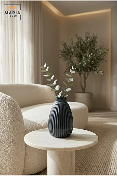 MARIA HOMES Blue Ribbed Decorative Vase, Modern Teardrop Flower Holder with N...