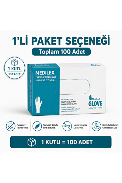 MEDİLEX TPE Hibrit Pudrasız Muayene Eldiveni 100’LÜ -1 Paket Lateks Içermez