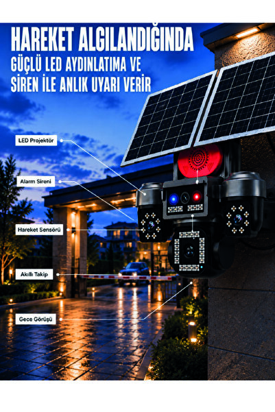4 Kameralı 4G SIM Kart Destekli Güneş Enerjili Akıllı Güvenlik Kamerası