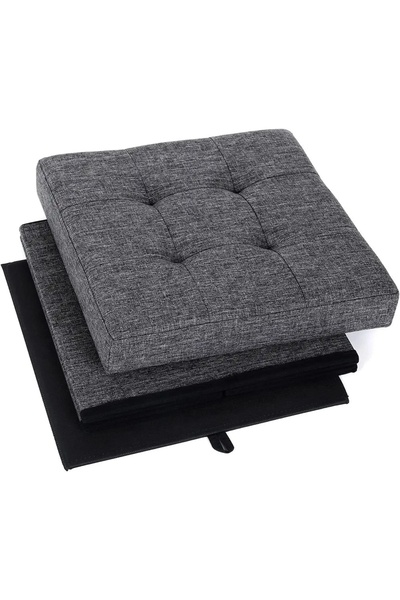 SONGMICS Pufa pikowana gri 38 cm scaun taburet LOFT cu compartiment de depozi...