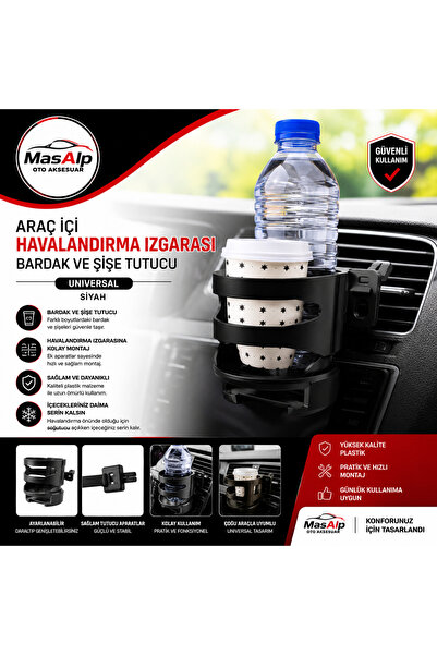Araç İçi Havalandırma Izgarası Bardak ve Şişe Tutucu Universal Siyah