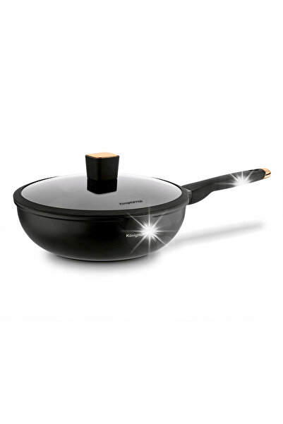 Konighoffer Tigaie mare pentru inducție 30 cm, tigaie Wok adâncă cu capac, Bl...