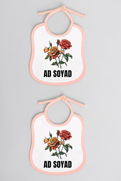 lili hediyelik Roses Printed 2-Piece Linen Pink Baby Bib - Baby Bib Models, B...