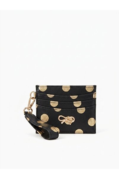 H&D COLLECTİON Women's Bow Detailed Shiny Faux Leather Card Holder with Keychain