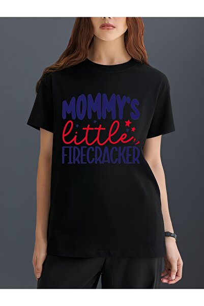 Ekim11 تي شيرت نسائي مريح وقابل للتنفس برقبة دائرية مع طباعة رقمية Mommys Lit...