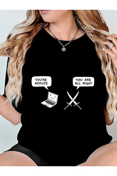 799 تي شيرت نسائي Youre Aodoute You Are All Right ذو رقبة دائرية مريحة وقابل ...