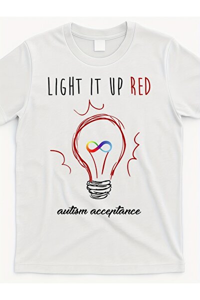 01THEONE Acceptance Awareness T-Shirt - Light It Up Red Graphic, Retro Round ...