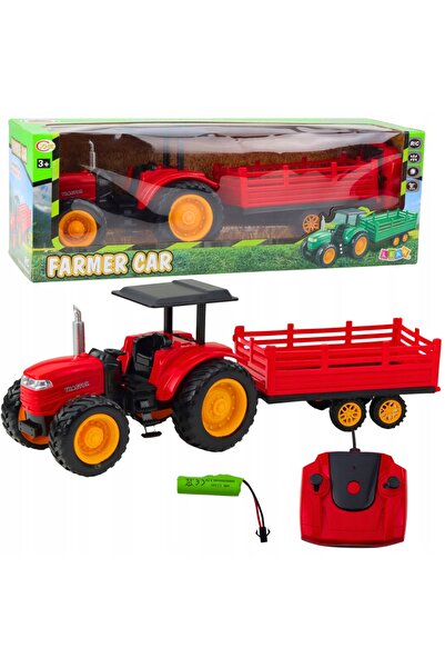 LeanToys Tractor agricol cu remorcă, telecomandat RC, roșu