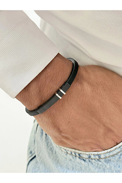 FERRO Black and Silver Steel Leather Men's Bracelet Frj10211B-G 2 Year Warran...