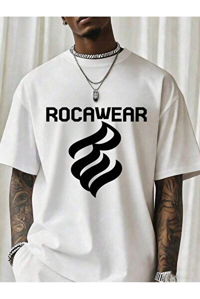01THEONE تي شيرت أسود من Rocawear مع شعار أبيض، ملابس رجالية كاجوال عصرية للش...