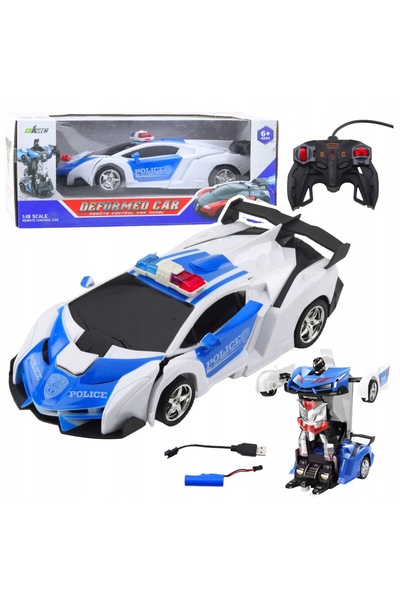 LeanToys Auto Robot 2 în 1 Poliție Mașină de Poliție Telecomandată RC 1:18