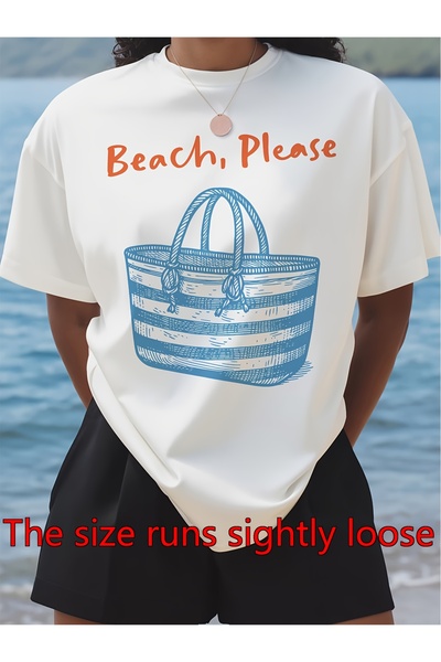 Ekim11 Women's Beach, Please Graphic Crew Neck T-Shirt Casual Short Sleeve Su...