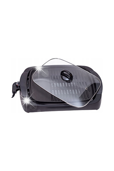 adler Grătar electric puternic 3000W, cu capac de sticlă, suprafață plată str...