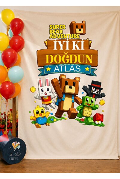 Puppetzzz Büyük Ebat Super Bear Adventure Kişiye Özel İsimli Doğum günü Dekor...