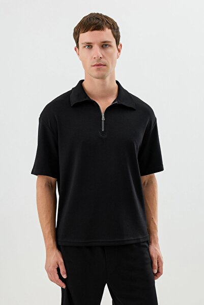 Antioch Black Polo Neck Basic T-Shirt
