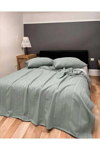 SÜMER Double Size 200 X 230 cm Solid Color Waffle Patterned Cotton Pique - Gray
