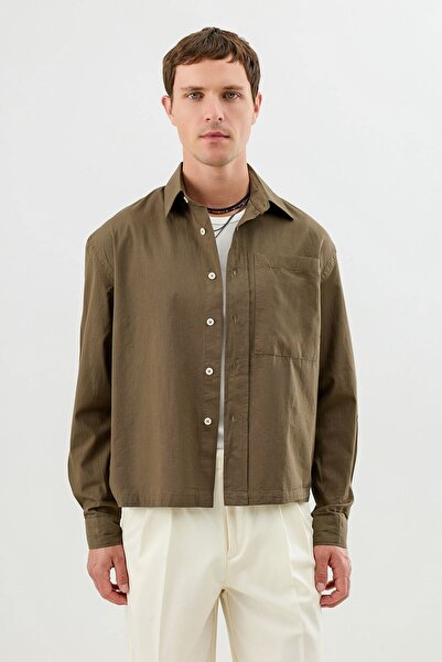 Antioch Dark Khaki Boxy Fit Men's Shirt