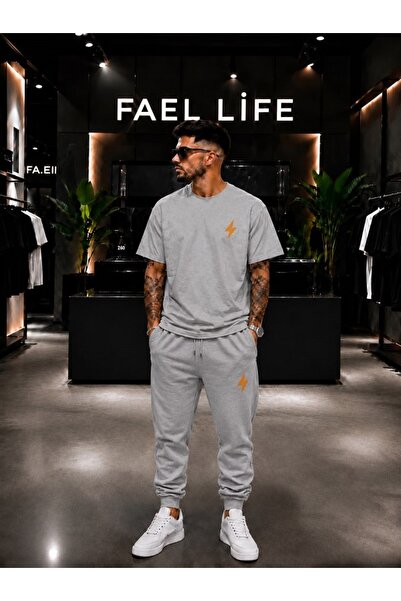 FAEL LİFE Unisex Wide-Let T-Shirt and Trackpants Set with Lightning Print