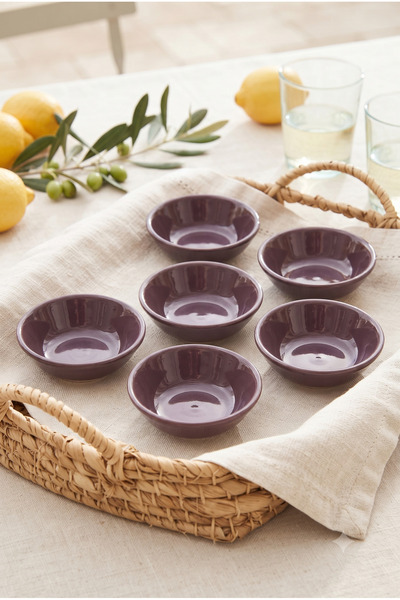 Homerest 10 cm Mini Glossy Plum Ceramic Snack Bowl - 6-Piece Tableware Set (F...
