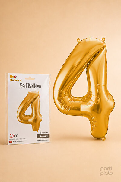 He2 Balloons Gold Foil Balloon Number 4, 86 Cm, Helium Compatible Gold Color ...