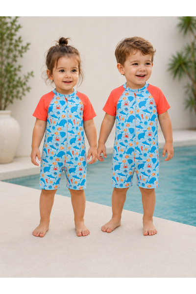 FORMO Costum de baie pentru copii, cu protecție UV, cu fermoar, din material ...