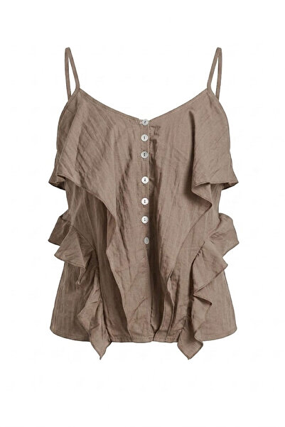 KECHİ WOMAN Button Detail Strap Crop Beige