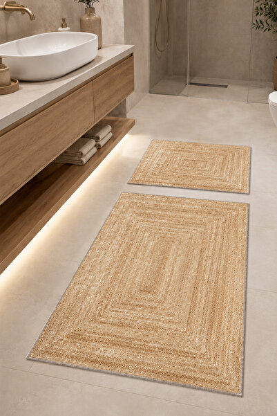 Chilai Home Hoolz 60x100 50x60 Kaydırmaz Tabanlı 2'li Banyo Paspas Seti Takımı